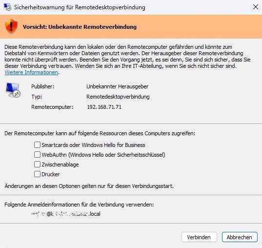 RDP-Warnung